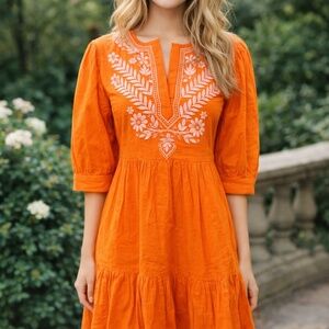 NWOT Madison Mathews Charleston Orange Pink Embroidered Dress Size SMALL